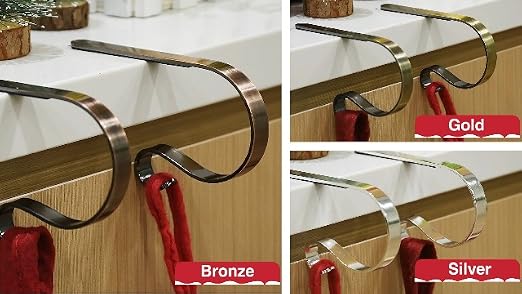 Christmas Stocking Holders for Mantle Set of 6, Non-Slip Adjustable Stocking Holders, Stocking Hanger for Christmas Party Decorations(Bronze)