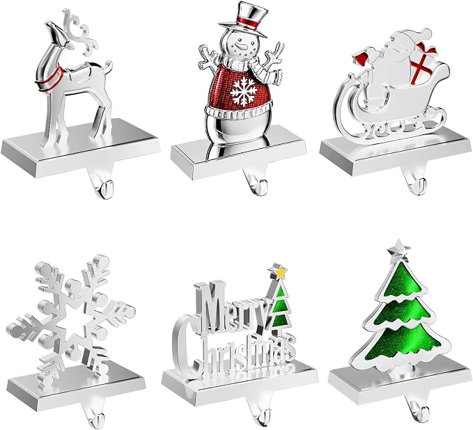 6 Pack Christmas Stocking Holders for Mantle Stockings Hanger