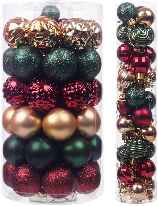 75ct Red Green Gold Christmas Ornament Set, Shatterproof Small Christmas Tree Ornaments, Burgundy Christmas Ornaments Ball, Bluk Christmas Decorations for Xmas Holiday Home Decor (42ct 2" & 33ct 1.2")