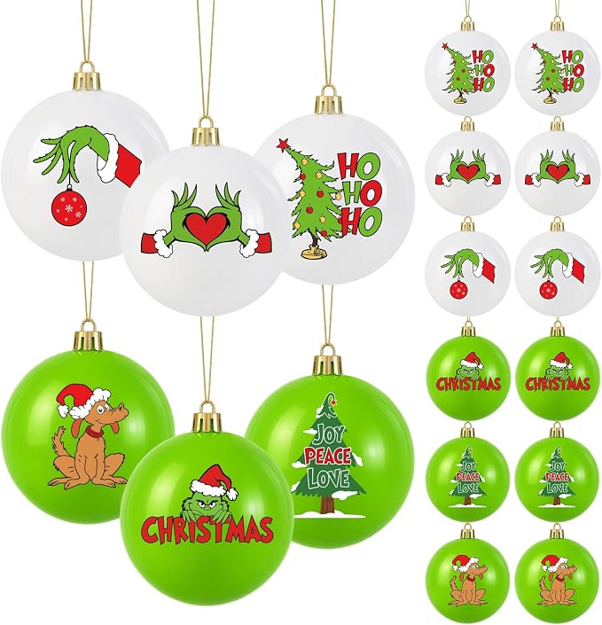 Christmas Ornaments 12Pcs 2.36" White Green Pre-assembled Decorative Balls