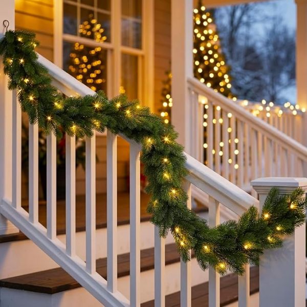 9FT 1Pcs Prelit Realistic Faux Norfolk Pine Garland for Christmas Decor