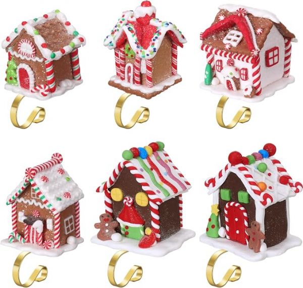 Hotop 6 Set of Christmas Gingerbread House Stocking Holder Stand