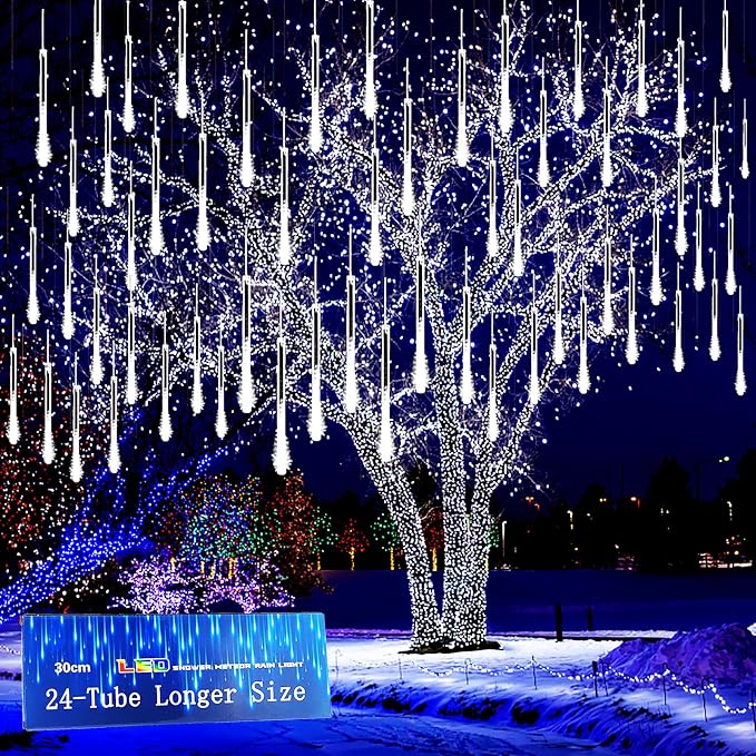 Christmas Lights Outdoor, 24 Tubes Meteor Shower Lights for Xmas Decoration
