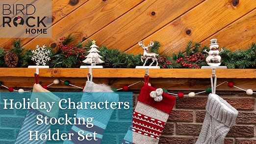 BIRDROCK HOME Christmas Stocking Holders for Mantle Set 4, Silver
