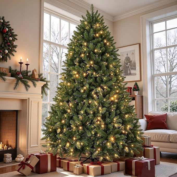 Pre-Lit Artificial Christmas Tree with 550 Clear Lights, 11 Light Functions