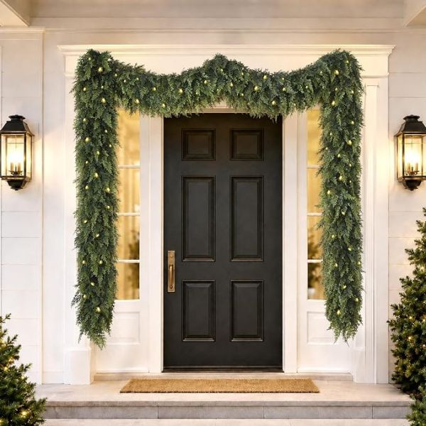 18FT Pre-Lit Christmas Garland, Realistic Artificial Cedar Garland, 1 Pc