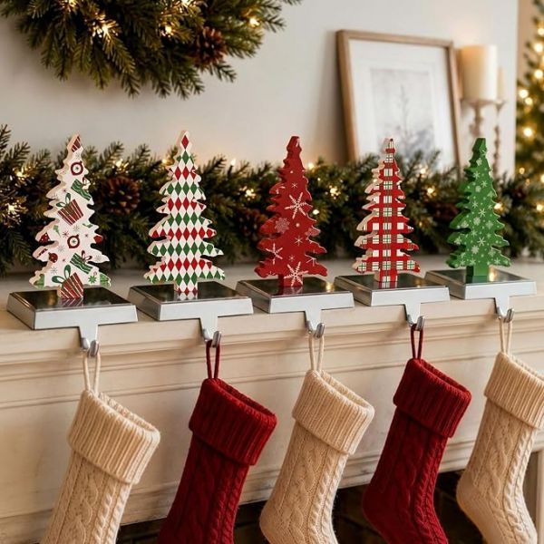 Tondiamo 5 Pack Christmas Stocking Holders, Weighted Metal Tree Hangers
