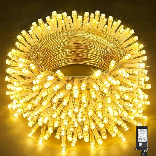 300 LED Christmas Lights Outdoor 100ft String Lights Connectable Twinkle Fairy Lights Plug in Clear Wire for Diwali Outside Indoor Bedroom Wedding Garden Tree Decorations, Warm White