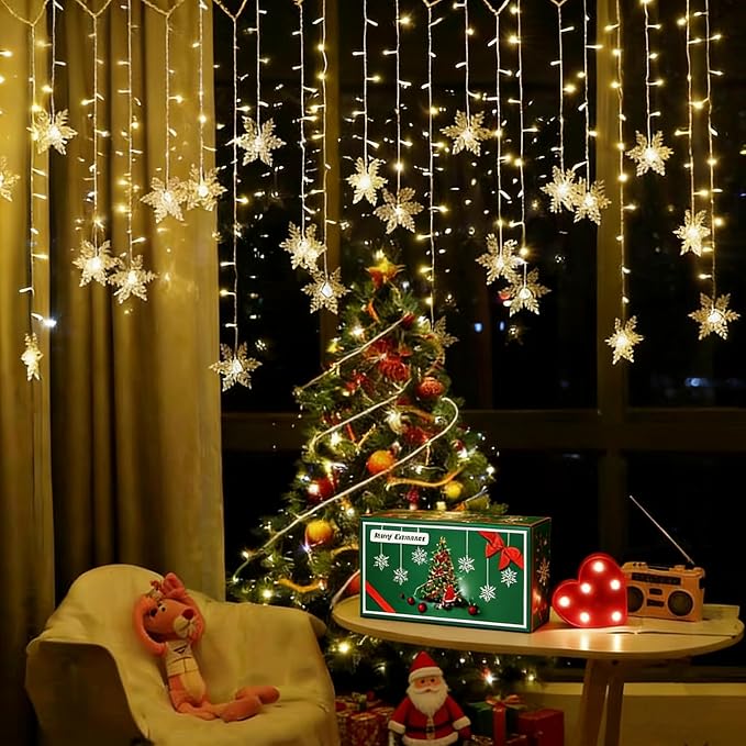 Snowflake LED Curtain Lights, Plug-in 19Ft/6M 96 LEDs Fairy String Lights