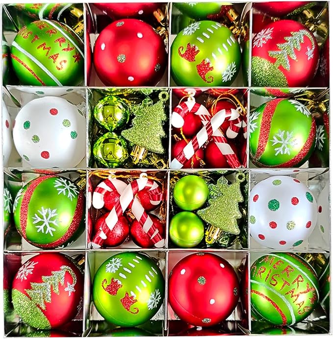 46 pcs Christmas Ornaments, Christmas Tree Ornaments,Christmas Tree Decoration Ornaments Xmas Ball for Xmas Holiday Wreath Garland, Red and Green