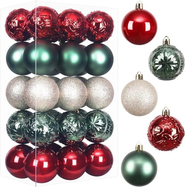 30PCS Red/Green/Gold Christmas Ball Ornaments Set for Xmas Tree Decorations