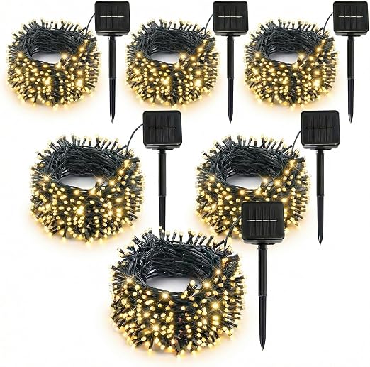 Solar String Lights Outdoor, 6 Pack 600 LED Solar Christmas Lights