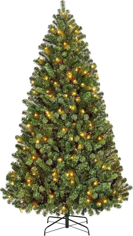 Yaheetech 6ft Pre-lit Christmas Tree with 300 Warm White Lights, Green
