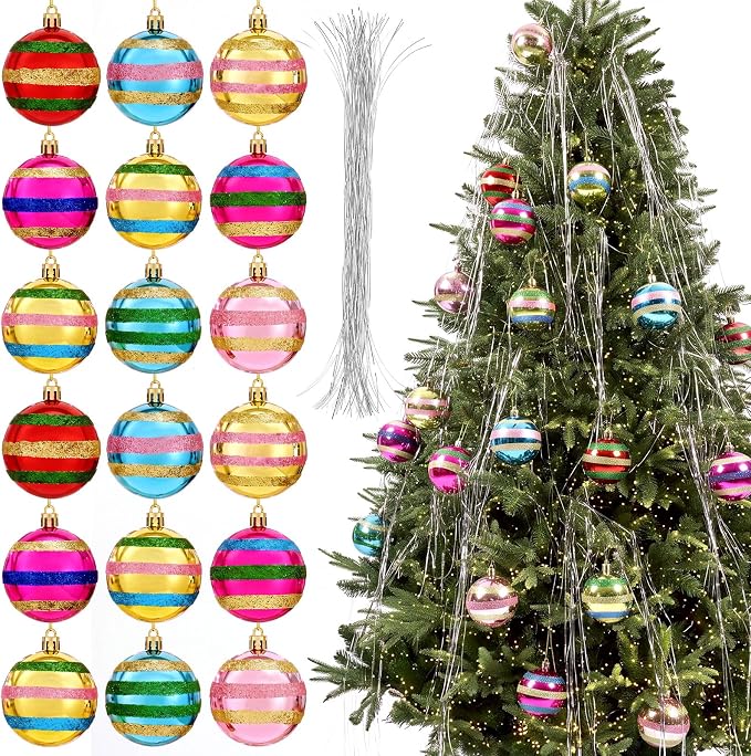 Soulchen Vintage Christmas Tree Ornaments Set, 2.4'' Retro Striped Ball