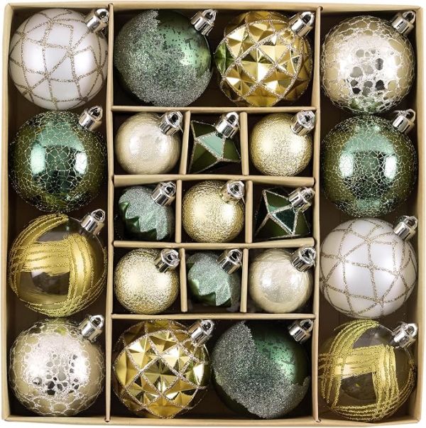 DecorbyHannah 21ct Green Gold Christmas Ornaments Set Tree Decorations