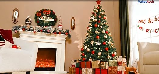 Yaheetech 6ft Pre-lit Christmas Tree with 300 Warm White Lights, Green