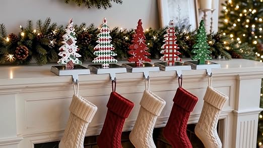 Tondiamo 5 Pack Christmas Stocking Holders, Weighted Metal Tree Hangers